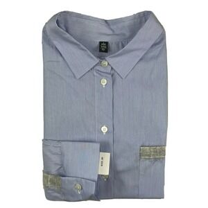 Eleventy Blue Striped Cotton Felt Pocket Womens Button Front Size 8 NWT $345